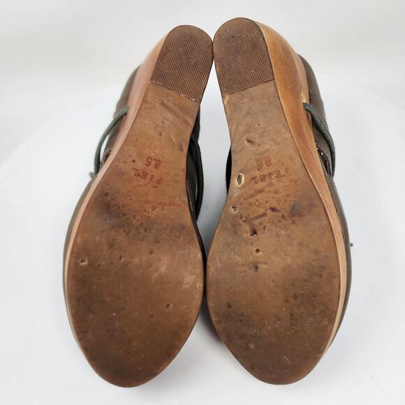 Fiel Bainbridge Wood Wedge Bootie Women 8.5 Taupe Leather Lace-up Cut-outs - Picture 10 of 12